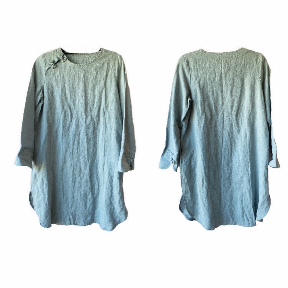 EHKA SOPO Linen Tunic Long Sleeve Dress with Pockets Size Medium Lightweight